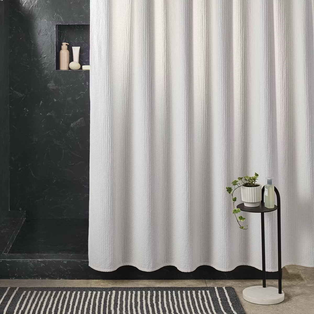 Oversized Relaxed Waffle Weave Shower Curtain Ivory - Threshold