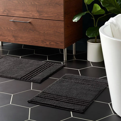 2pc 17"x24" and 20"x34" Non Skid Bath Rug Set Black - Threshold