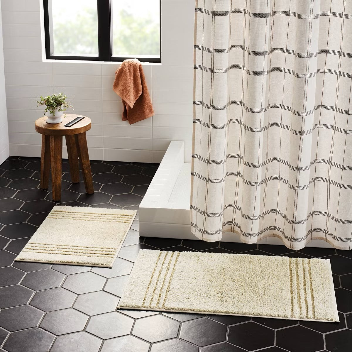 2pc 17"x24" and 20"x34"  Non Skid Bath Rug Set Tan - Threshold