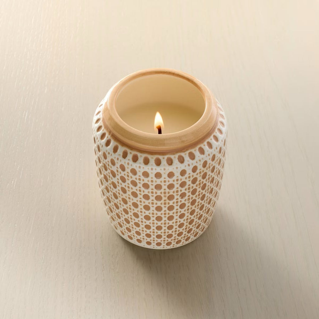 3ct Embossed Caning Ceramic Candle Gift Set
