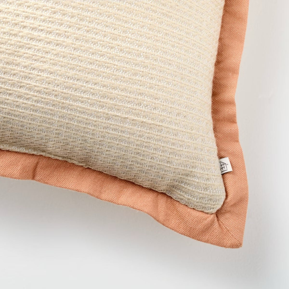 18"x18" Textured Woven Flange Detail Indoor/Outdoor Square Throw Pillow Natural/Blush