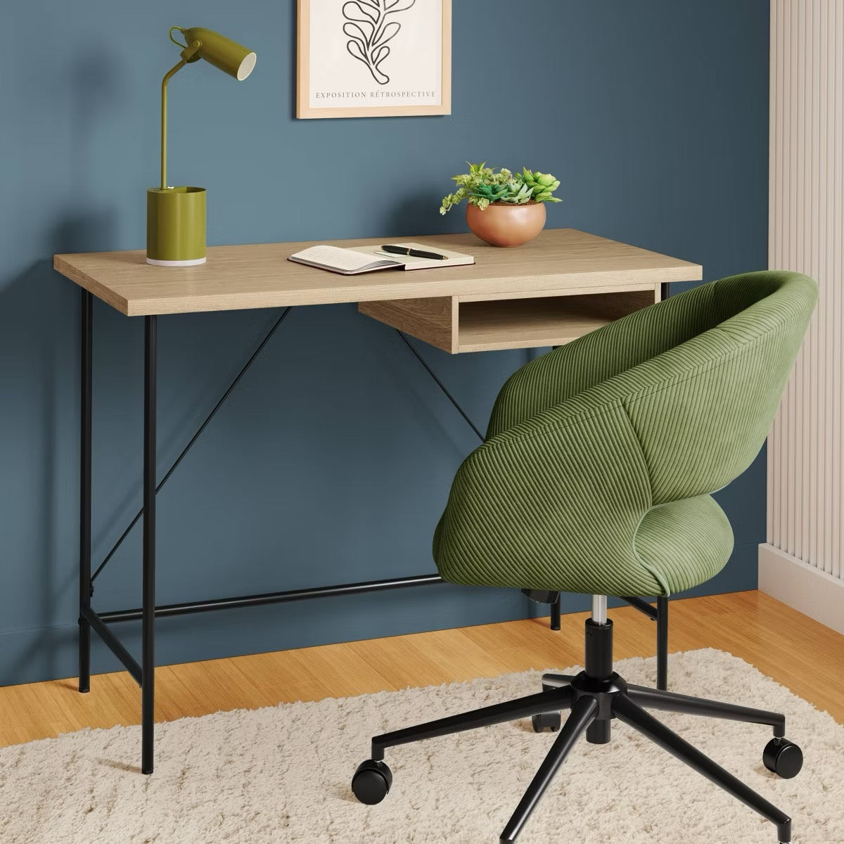 Wood and Metal Dorm Writing Desk with Storage Natural - Room Essentials