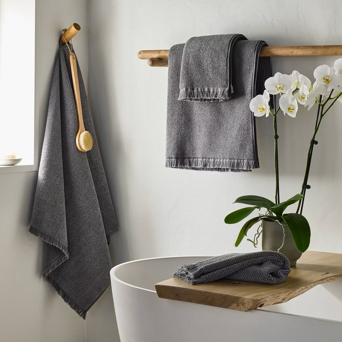2pk Organic Texture Hand Towel Gray