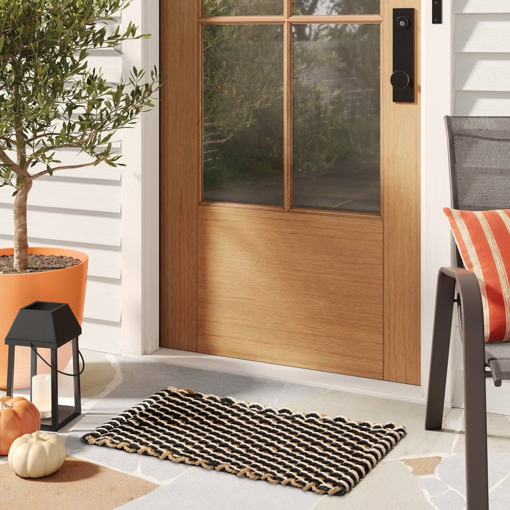 1'6" x 2'6" Rope Braided Basket Weave Doormat Black/Brown/Cream - Threshold