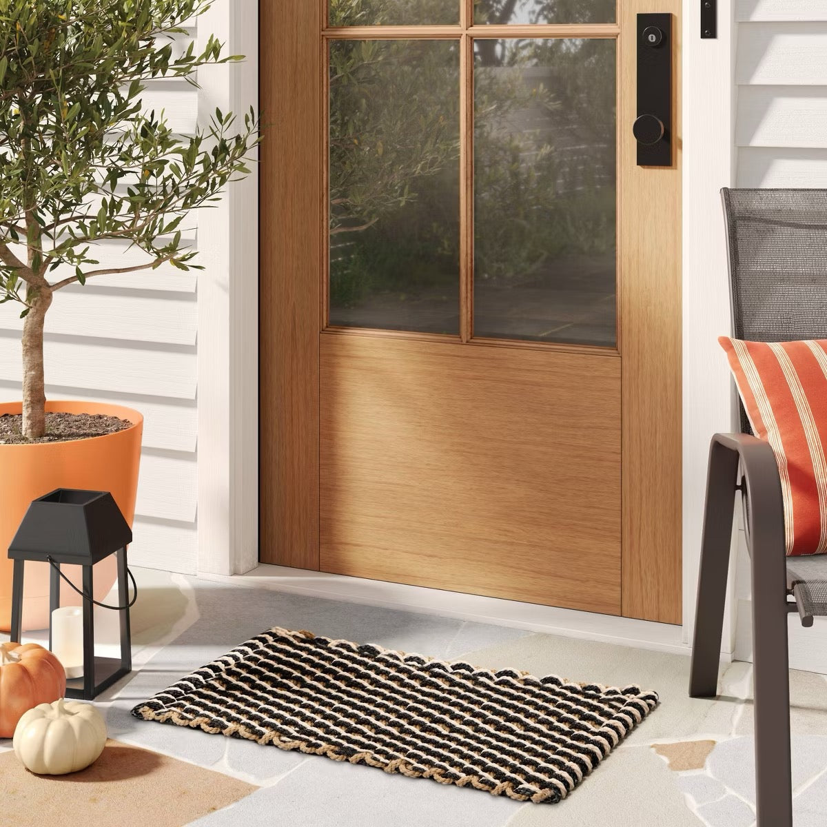 1'6" x 2'6" Rope Braided Basket Weave Doormat Black/Brown/Cream - Threshold