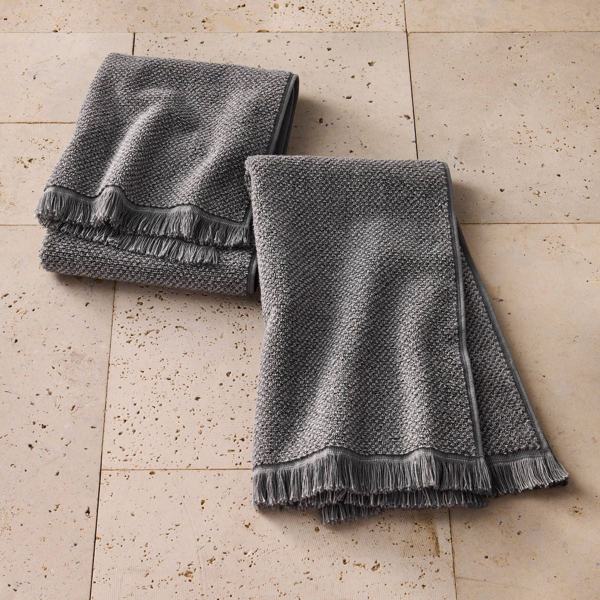 2pk Organic Texture Hand Towel Gray