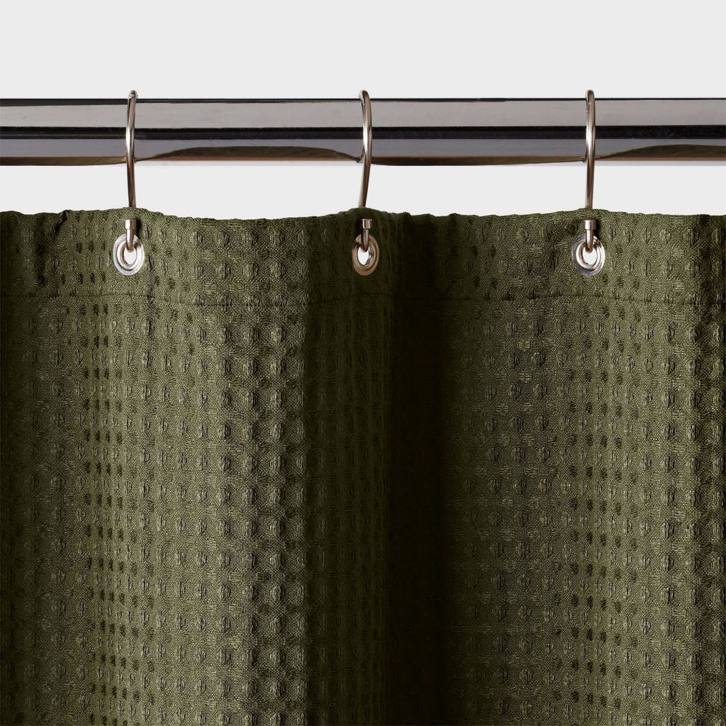72"x72" Waffle Weave Shower Curtain Dark Olive Green - Threshold