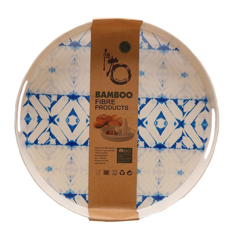 ROUND BAMBOO TRAY BLUE