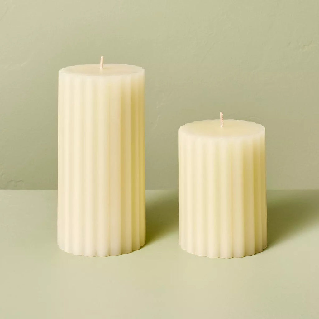 2ct Unscented 3x3 and 3x6 Vertical Ribbed Pillar Candles Ivory - Hearth & Hand with Magnolia