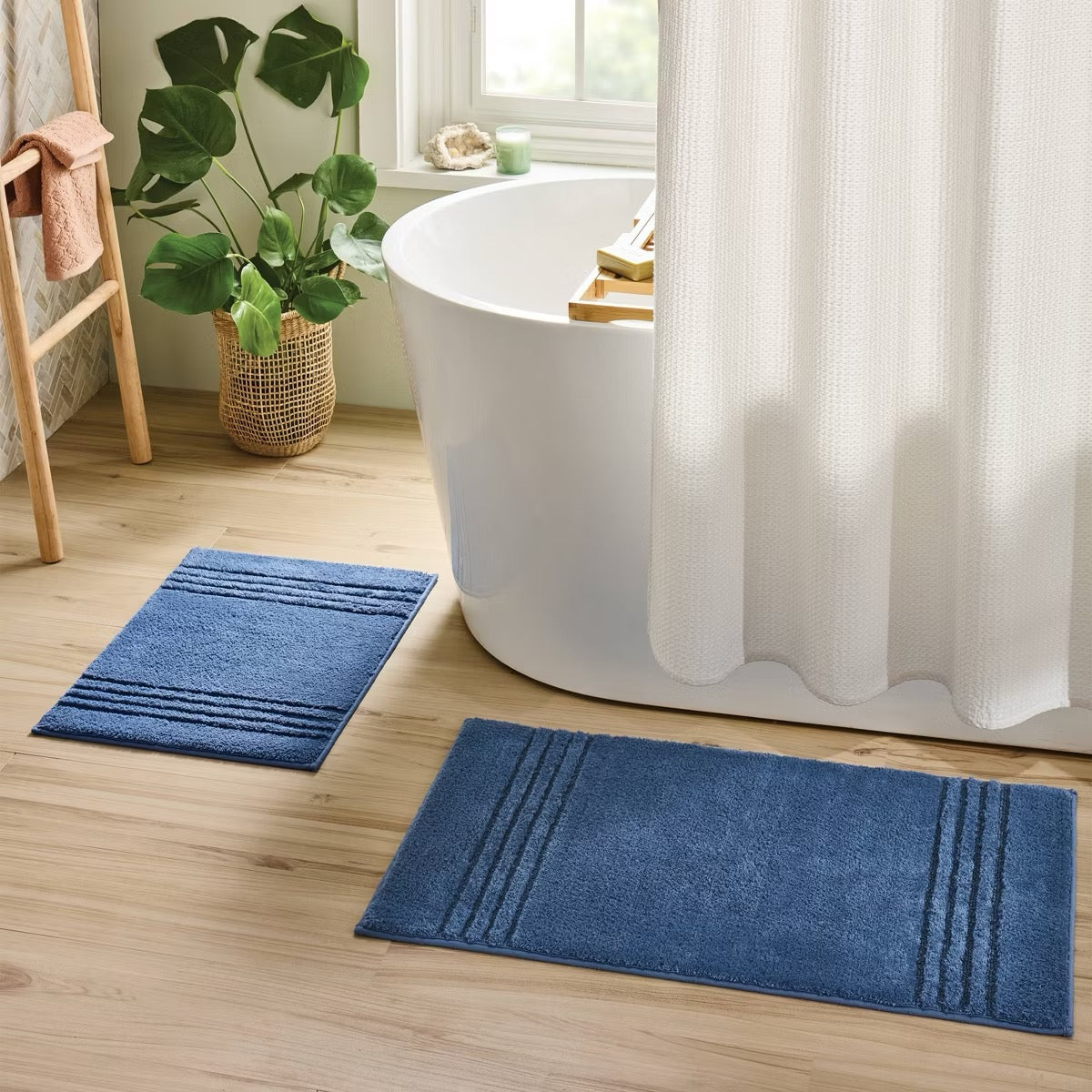 2pc 17"x24" and 20"x34" Cotton Striped Non Skid Bath Rug Set