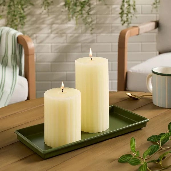 2ct Unscented 3x3 and 3x6 Vertical Ribbed Pillar Candles Ivory - Hearth & Hand with Magnolia