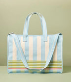 Cross Stripe Carry-All Tote Blue/Green/Natural