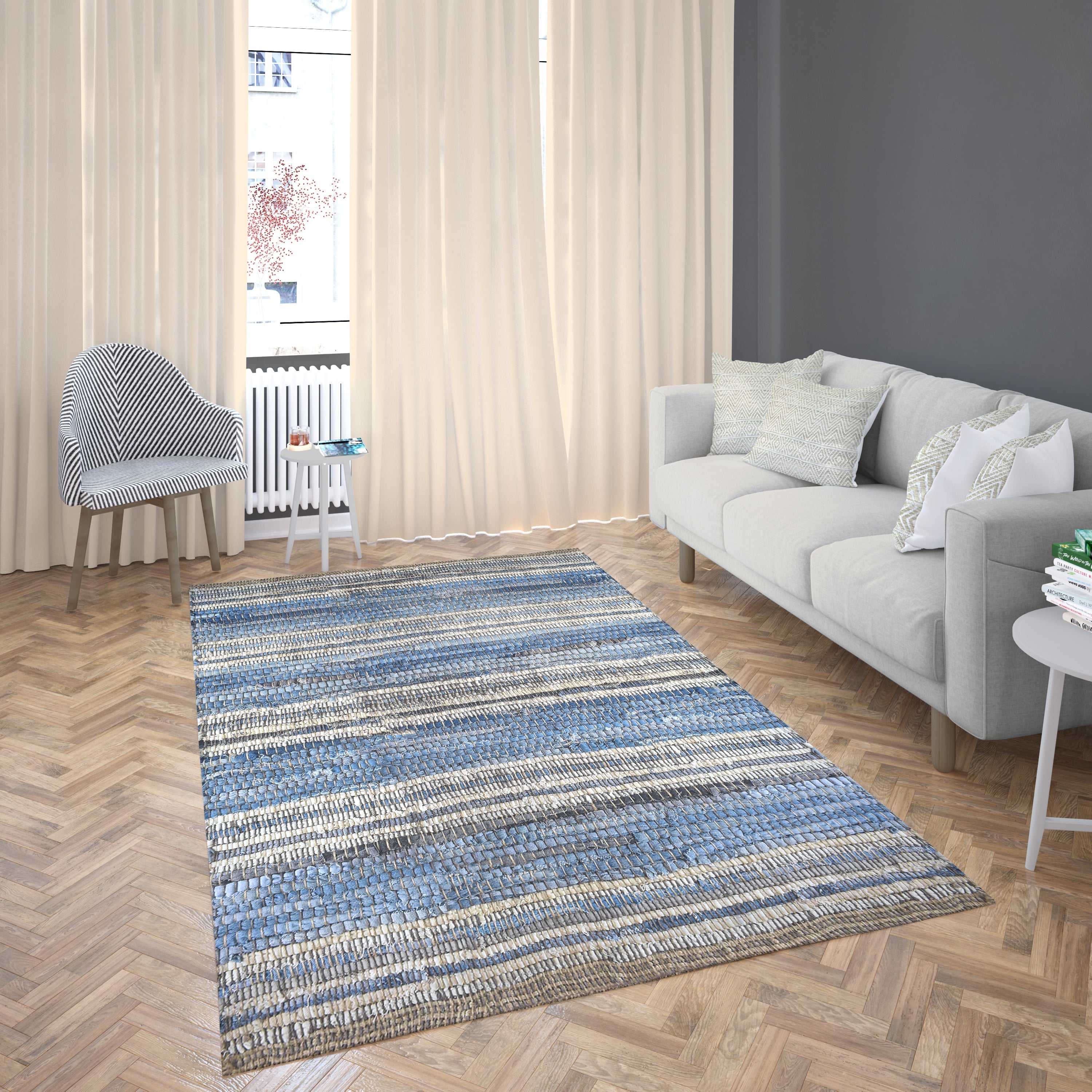 Indigo Denim & Leather Rug