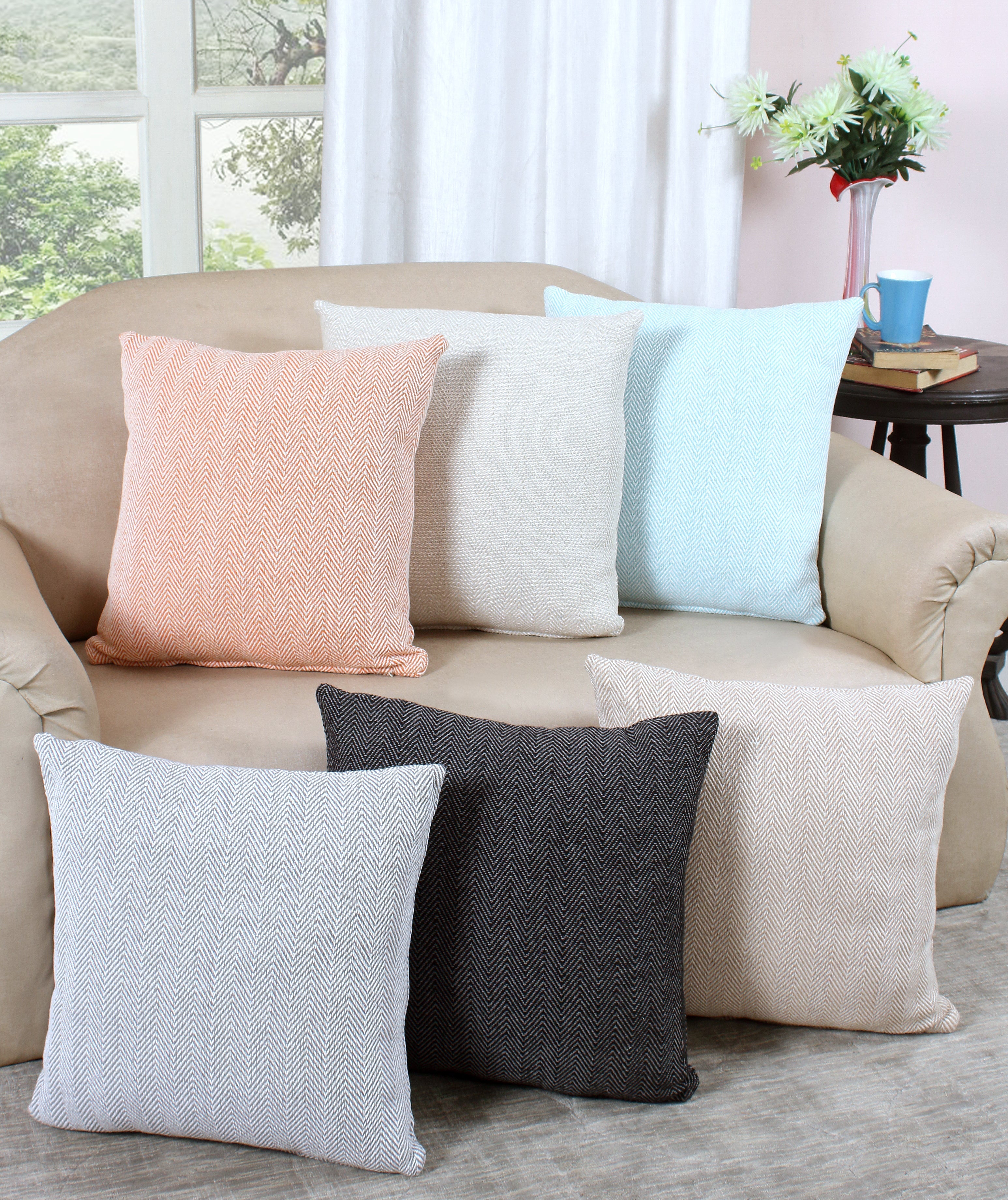Herringbone Stripe Cotton Cushion with filler