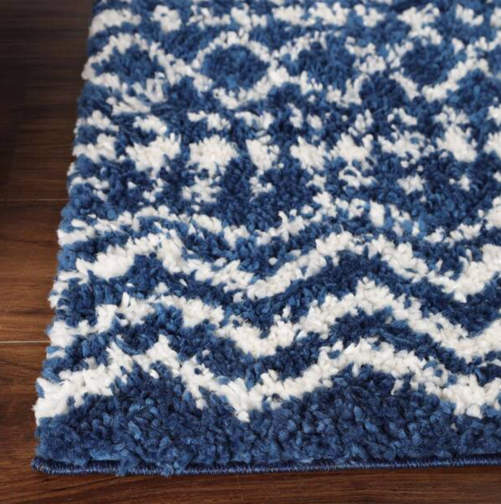 8 ft. x 10 ft Jayce Boho Geometric Blue Shag Polypropylene Area Rug