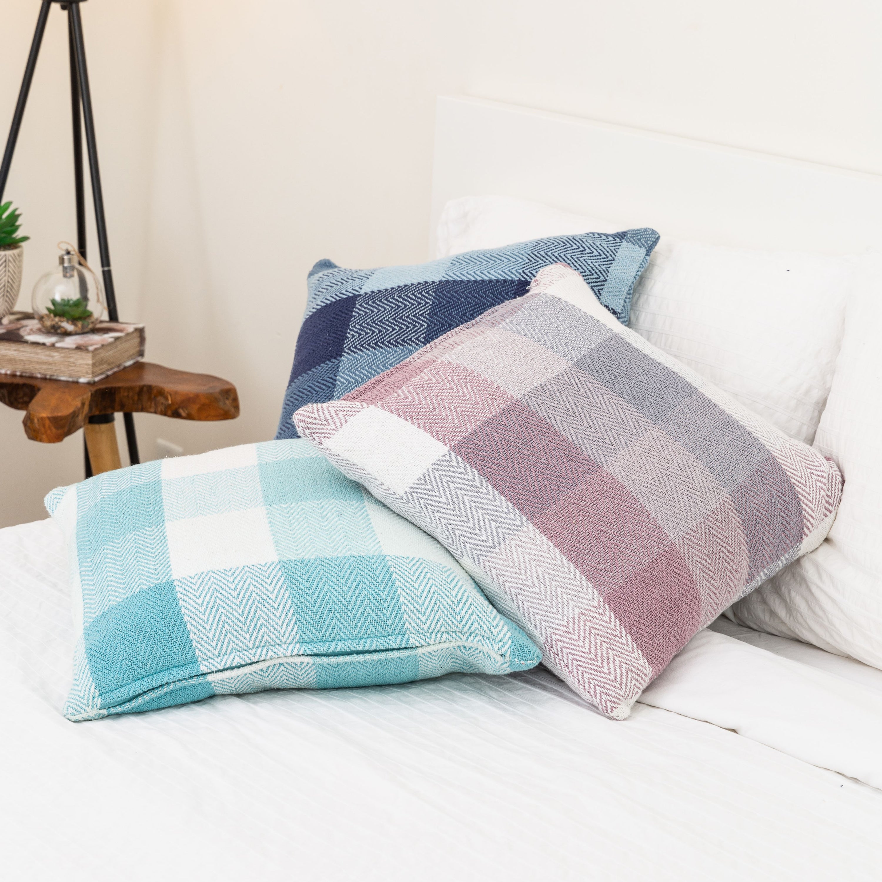 Herringbone Check Cotton Cushion with filler