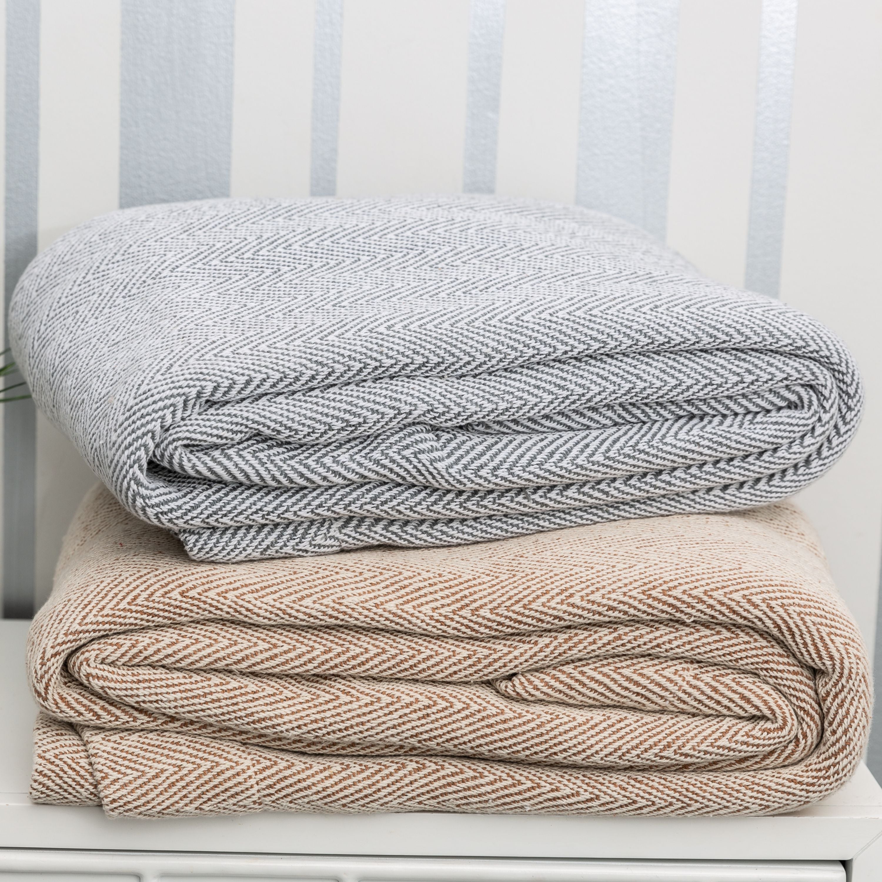 Herringbone Stripe Cotton Blanket