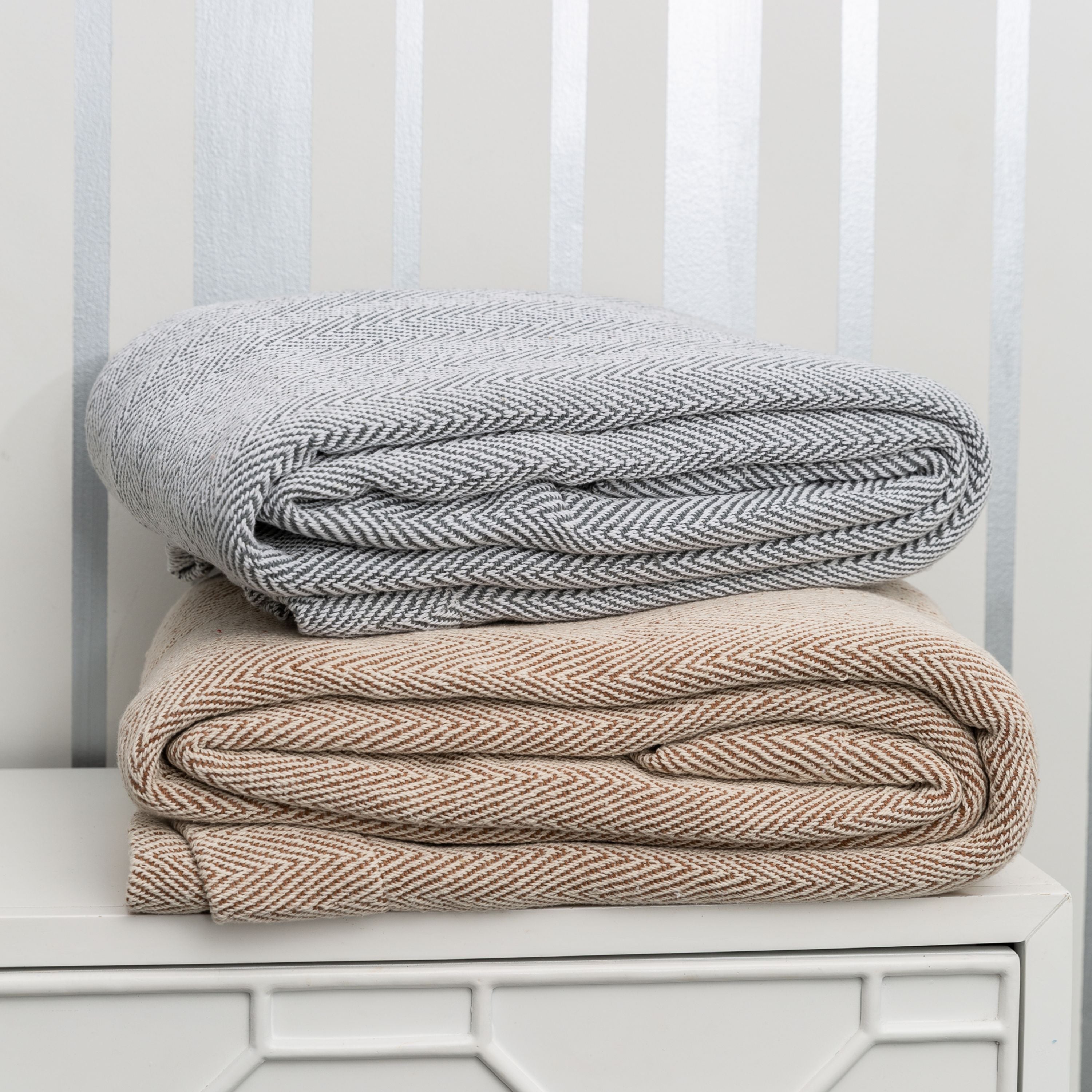 Herringbone Stripe Cotton Blanket