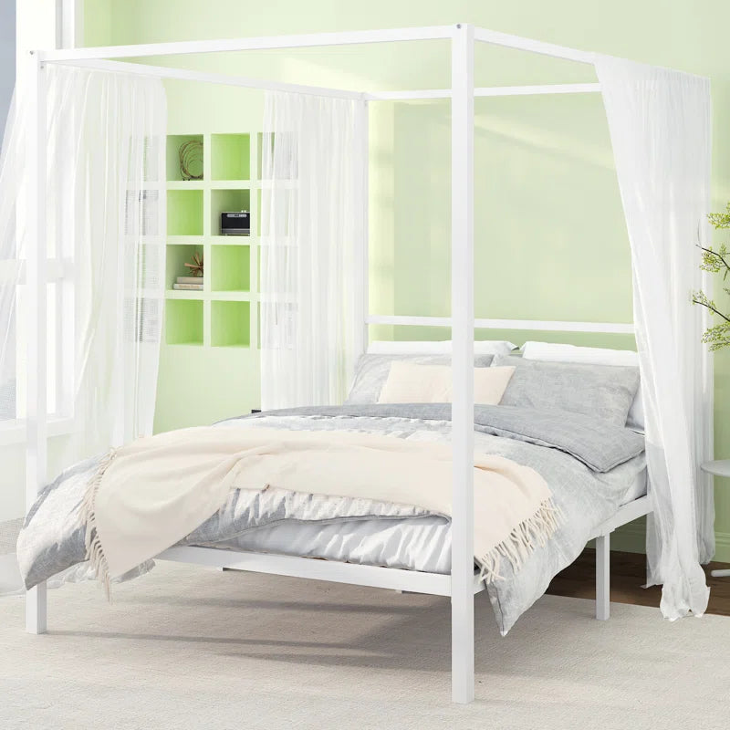 Tabiauea Metal Canopy Bed Frame with Wooden Slats FULL/DOUBLE