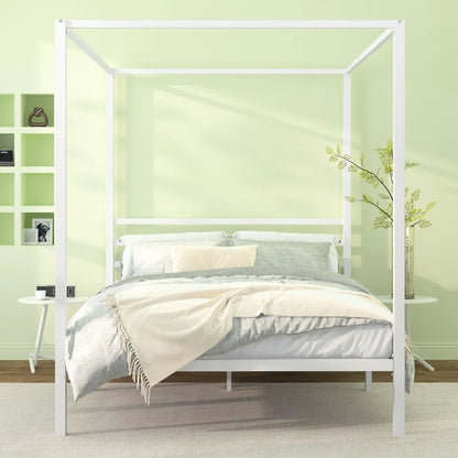 Tabiauea Metal Canopy Bed Frame with Wooden Slats FULL/DOUBLE