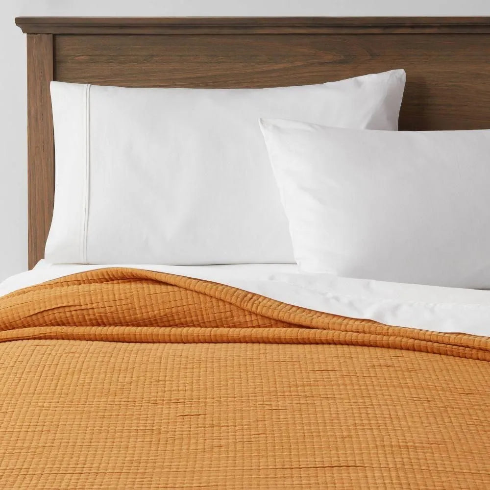 King - Double Cloth Quilt Jacquard Weave Cotton Blend Mustard