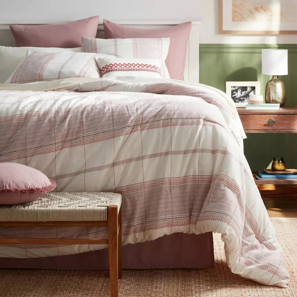 King 8pc Stripe Boho Comforter Set Mauve - Threshold